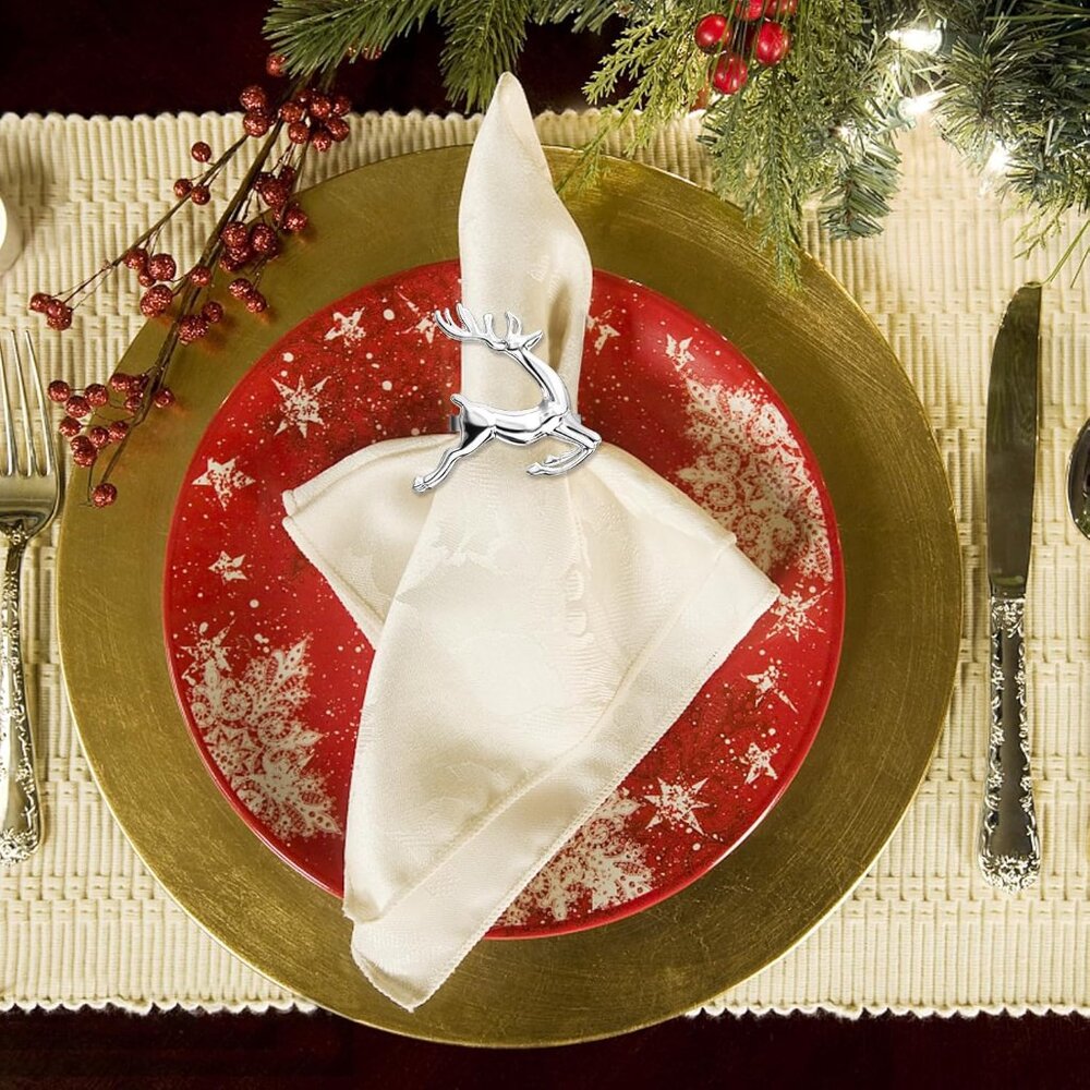 Stylish Silver Reindeer Napkin Rings - Ideal for Christmas and Romantic Dinners - Picture 7 of 7